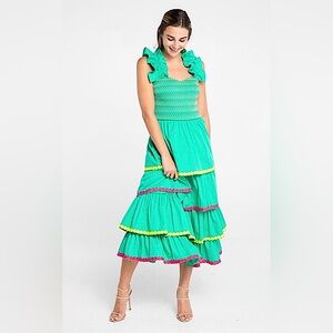 Alden Adair NWT Jade Green Frida Tiered Ruffle Smocked Midi Dress Sz S 4-6